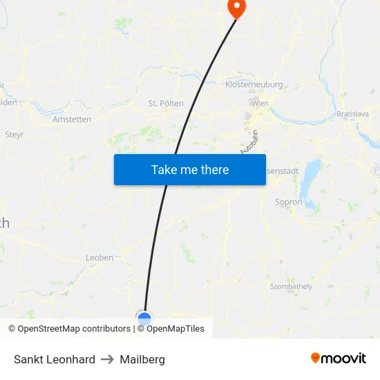 Sankt Leonhard to Mailberg map