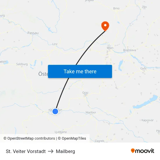 St. Veiter Vorstadt to Mailberg map