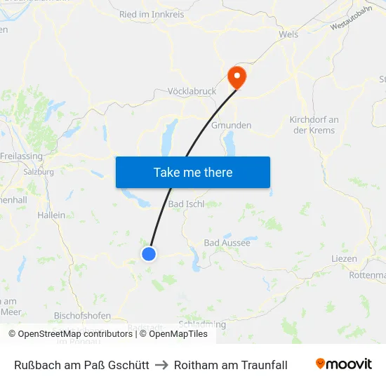 Rußbach am Paß Gschütt to Roitham am Traunfall map