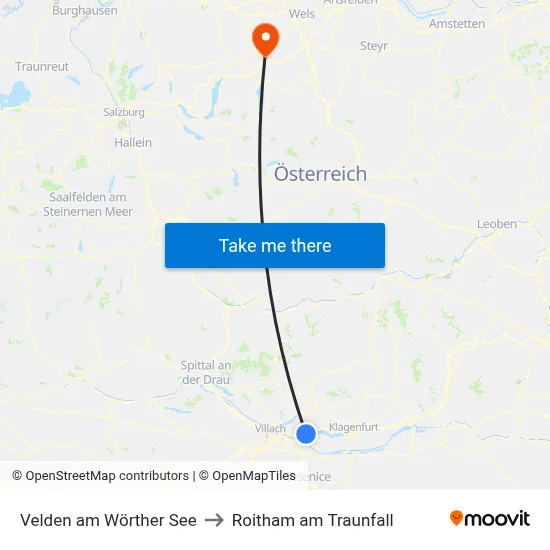Velden am Wörther See to Roitham am Traunfall map