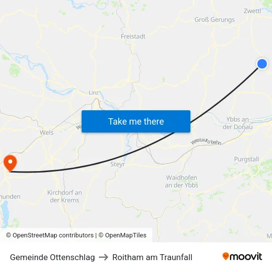 Gemeinde Ottenschlag to Roitham am Traunfall map