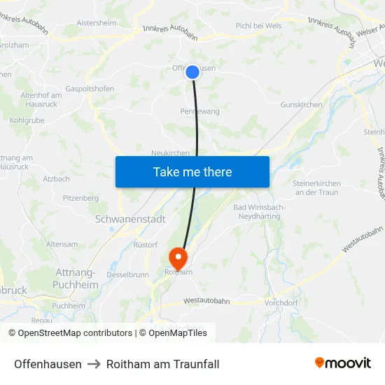 Offenhausen to Roitham am Traunfall map