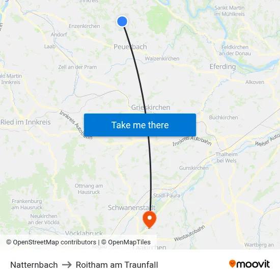 Natternbach to Roitham am Traunfall map