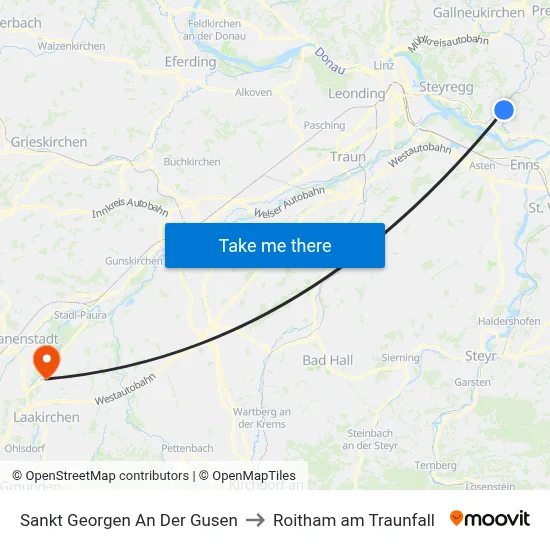 Sankt Georgen An Der Gusen to Roitham am Traunfall map