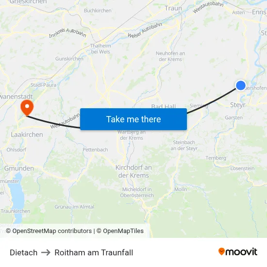 Dietach to Roitham am Traunfall map