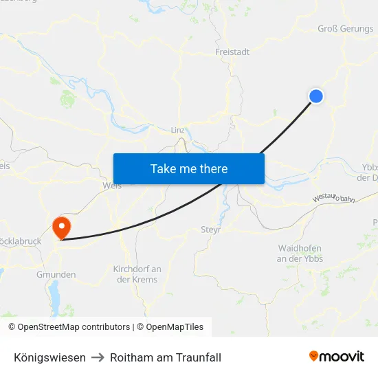 Königswiesen to Roitham am Traunfall map
