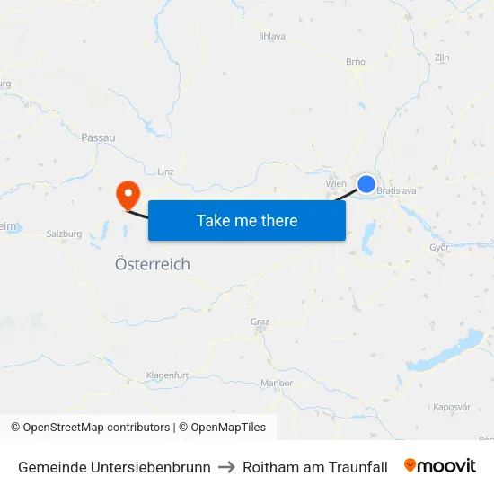 Gemeinde Untersiebenbrunn to Roitham am Traunfall map