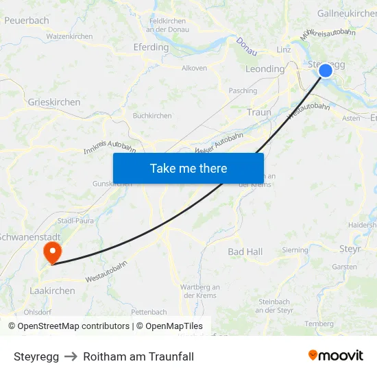 Steyregg to Roitham am Traunfall map