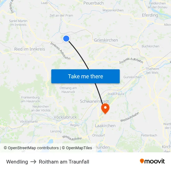 Wendling to Roitham am Traunfall map