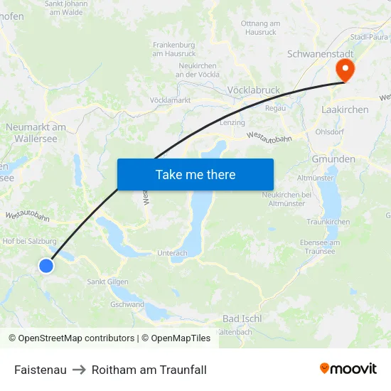 Faistenau to Roitham am Traunfall map