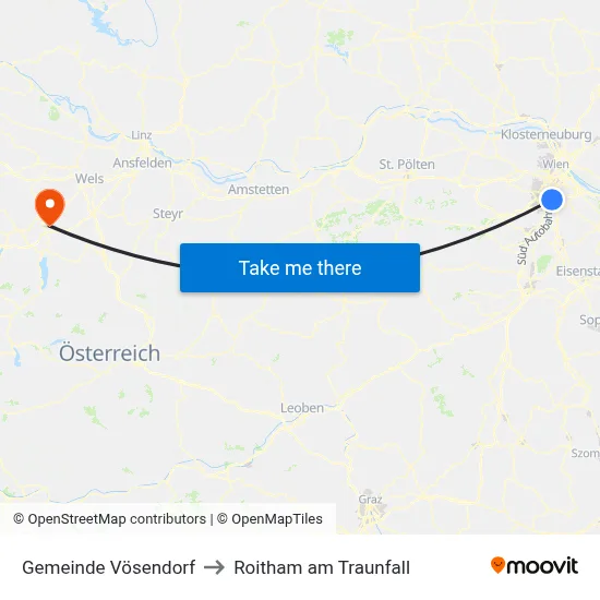 Gemeinde Vösendorf to Roitham am Traunfall map