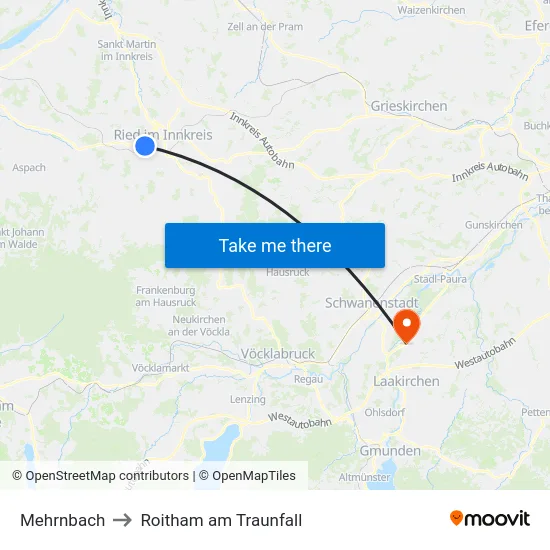 Mehrnbach to Roitham am Traunfall map