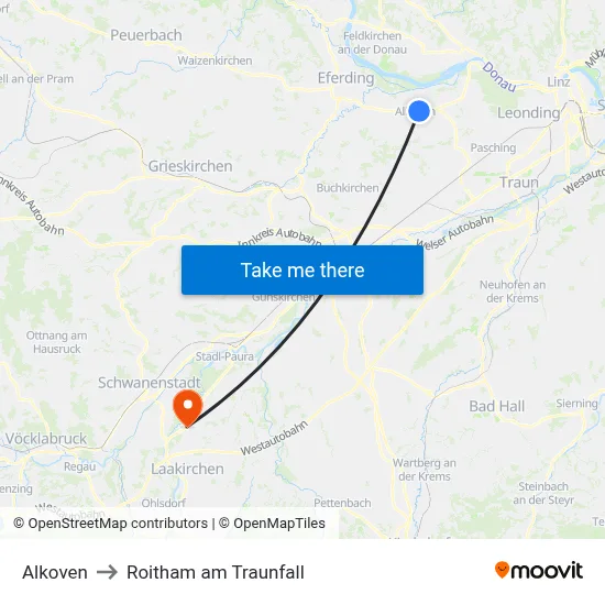 Alkoven to Roitham am Traunfall map