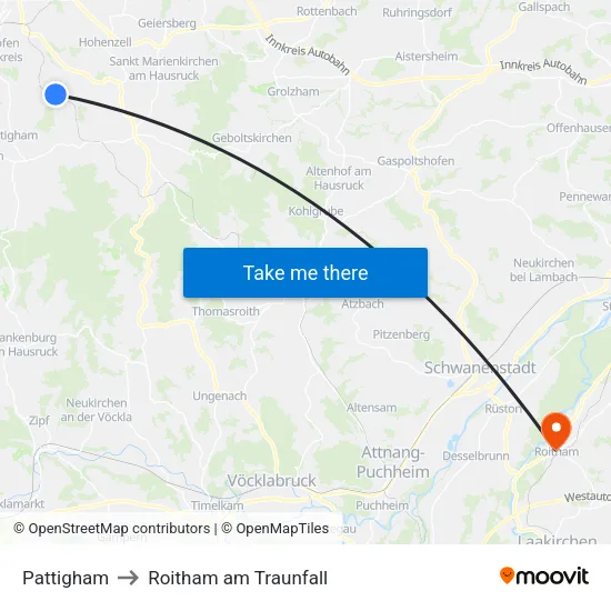 Pattigham to Roitham am Traunfall map