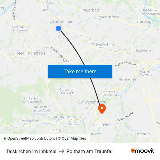 Taiskirchen Im Innkreis to Roitham am Traunfall map