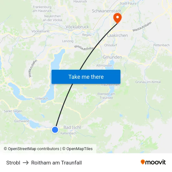 Strobl to Roitham am Traunfall map