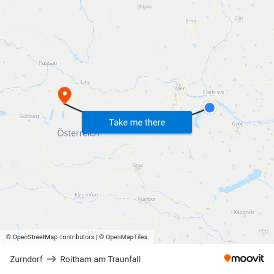 Zurndorf to Roitham am Traunfall map