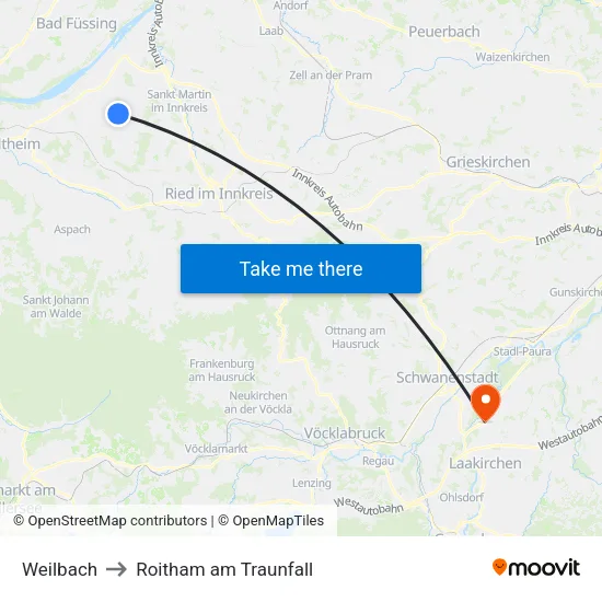Weilbach to Roitham am Traunfall map