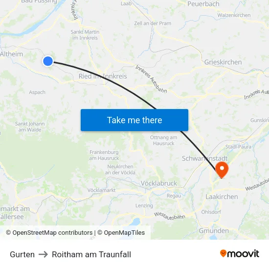 Gurten to Roitham am Traunfall map