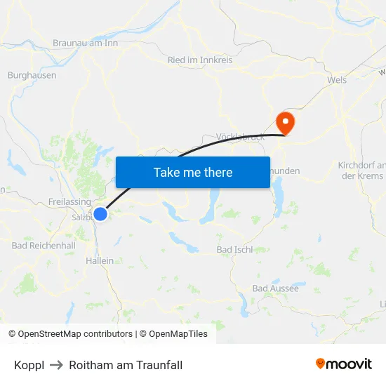 Koppl to Roitham am Traunfall map