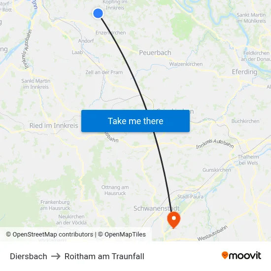 Diersbach to Roitham am Traunfall map