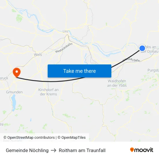 Gemeinde Nöchling to Roitham am Traunfall map