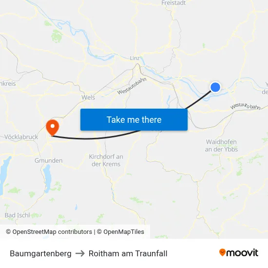 Baumgartenberg to Roitham am Traunfall map