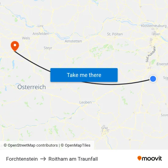 Forchtenstein to Roitham am Traunfall map