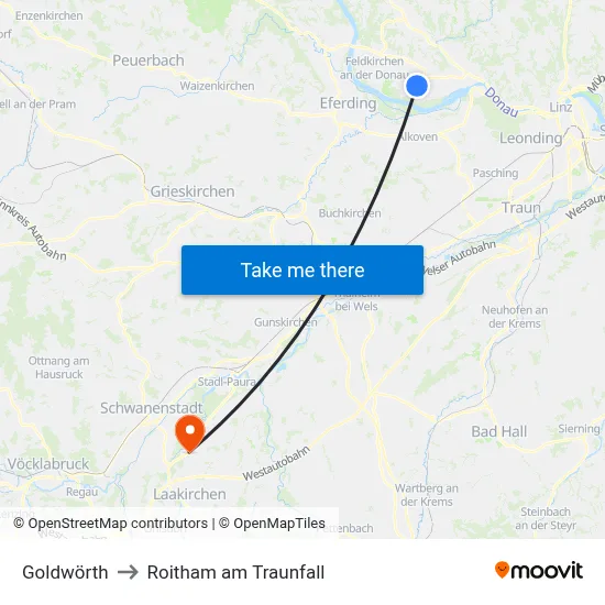 Goldwörth to Roitham am Traunfall map