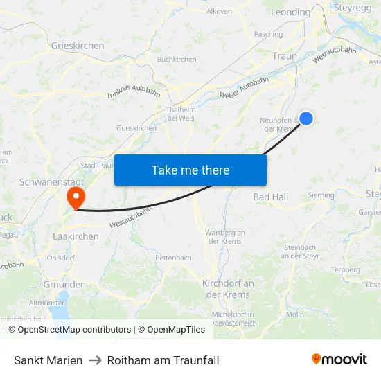 Sankt Marien to Roitham am Traunfall map
