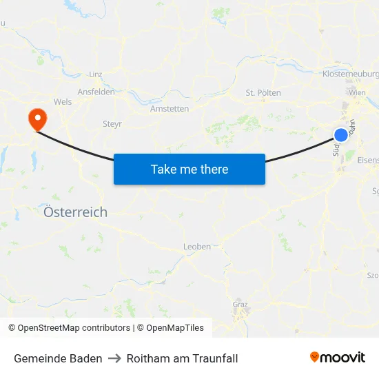 Gemeinde Baden to Roitham am Traunfall map