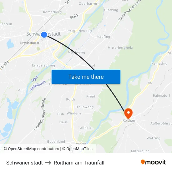Schwanenstadt to Roitham am Traunfall map
