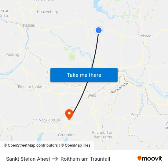 Sankt Stefan-Afiesl to Roitham am Traunfall map