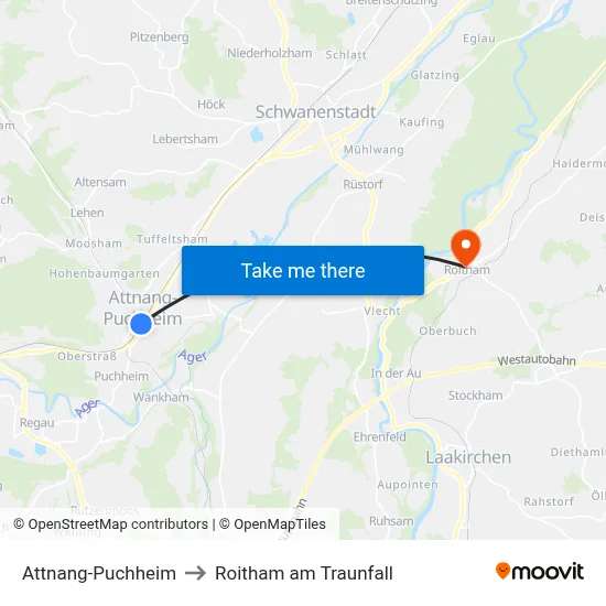 Attnang-Puchheim to Roitham am Traunfall map