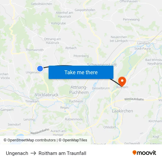 Ungenach to Roitham am Traunfall map