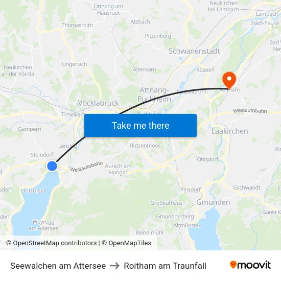 Seewalchen am Attersee to Roitham am Traunfall map