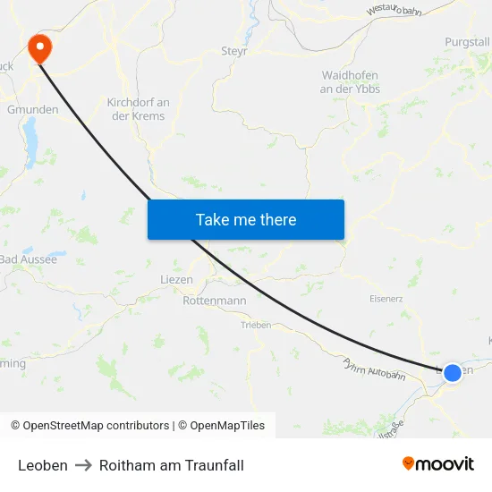 Leoben to Roitham am Traunfall map