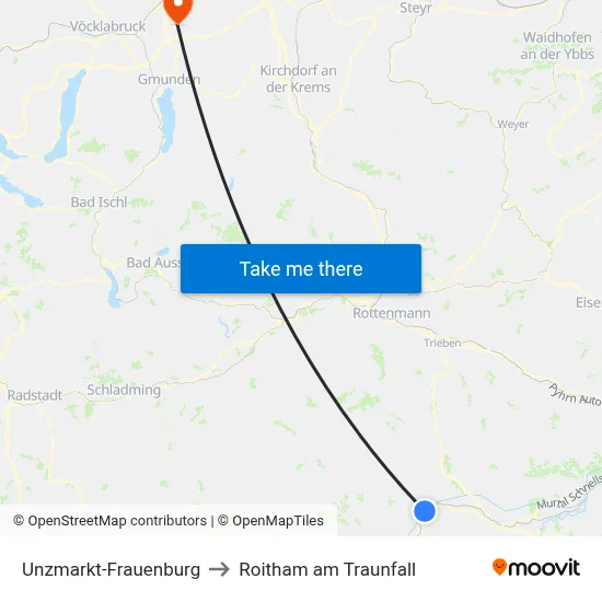 Unzmarkt-Frauenburg to Roitham am Traunfall map