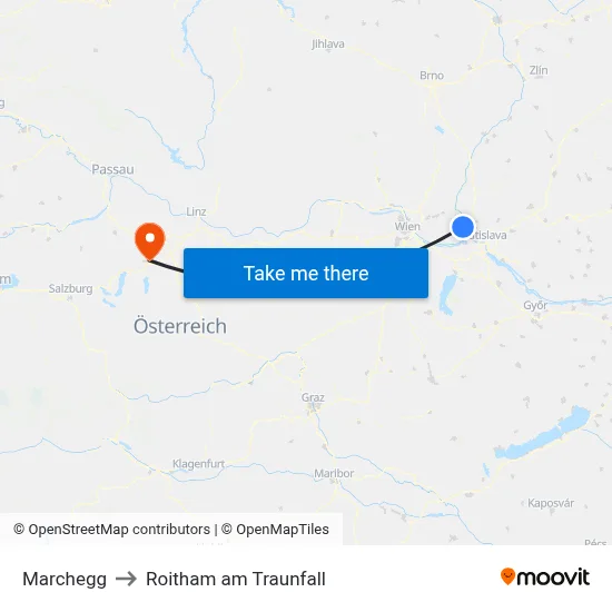 Marchegg to Roitham am Traunfall map