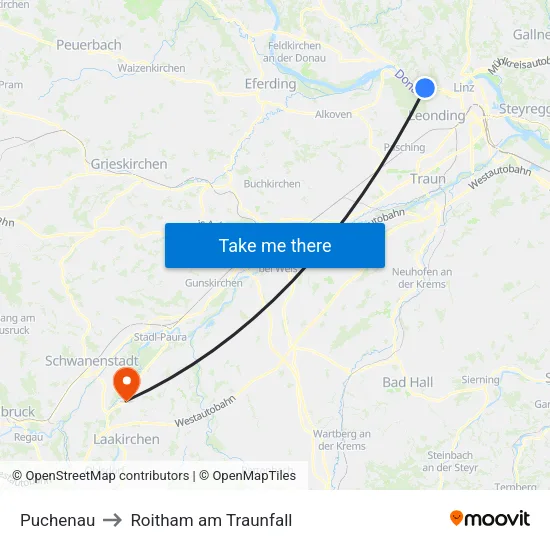 Puchenau to Roitham am Traunfall map