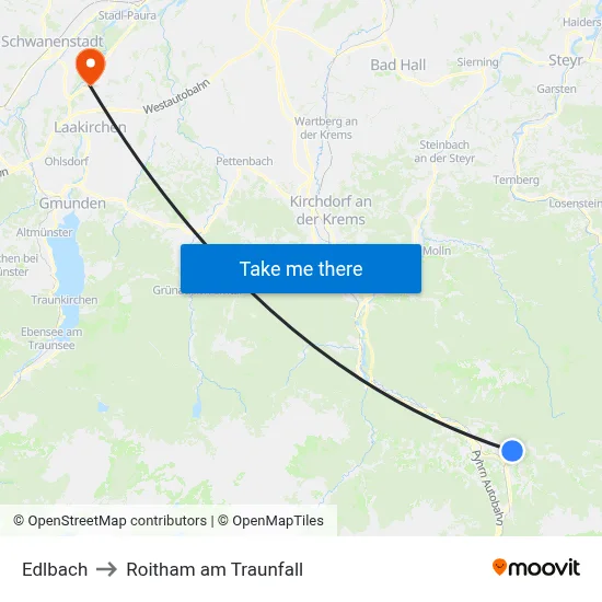 Edlbach to Roitham am Traunfall map