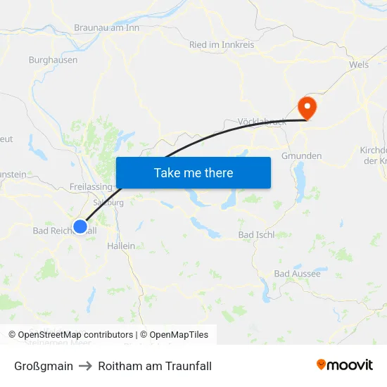 Großgmain to Roitham am Traunfall map