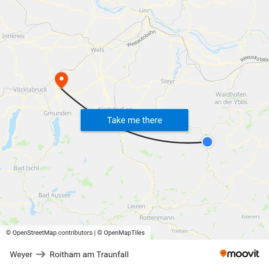 Weyer to Roitham am Traunfall map