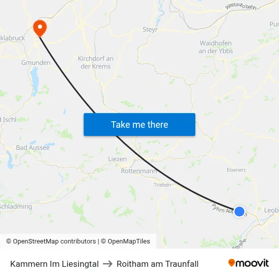 Kammern Im Liesingtal to Roitham am Traunfall map