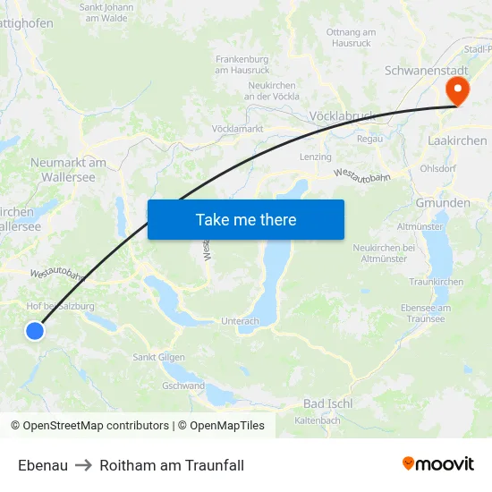 Ebenau to Roitham am Traunfall map