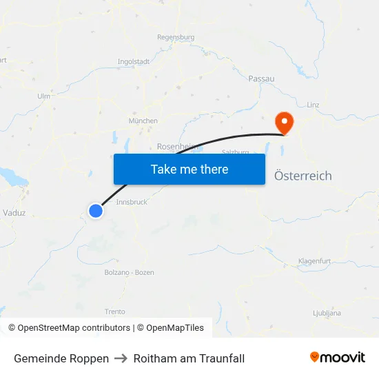 Gemeinde Roppen to Roitham am Traunfall map