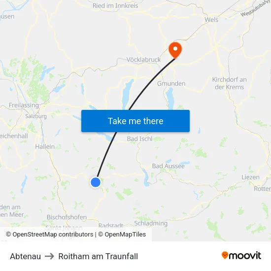 Abtenau to Roitham am Traunfall map