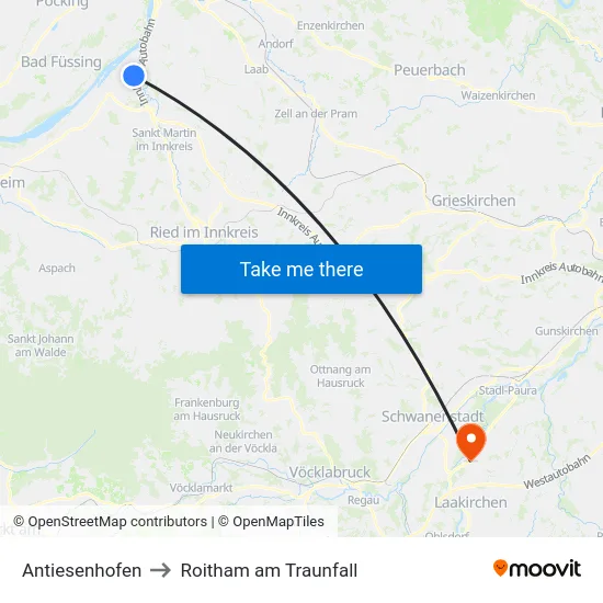 Antiesenhofen to Roitham am Traunfall map