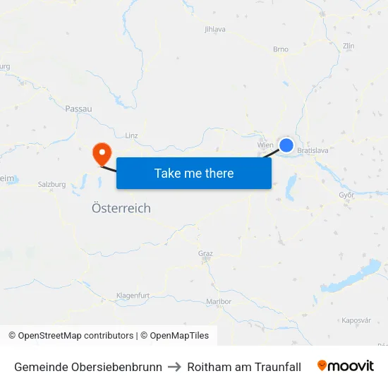 Gemeinde Obersiebenbrunn to Roitham am Traunfall map