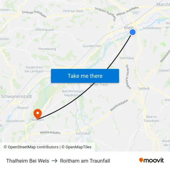 Thalheim Bei Wels to Roitham am Traunfall map